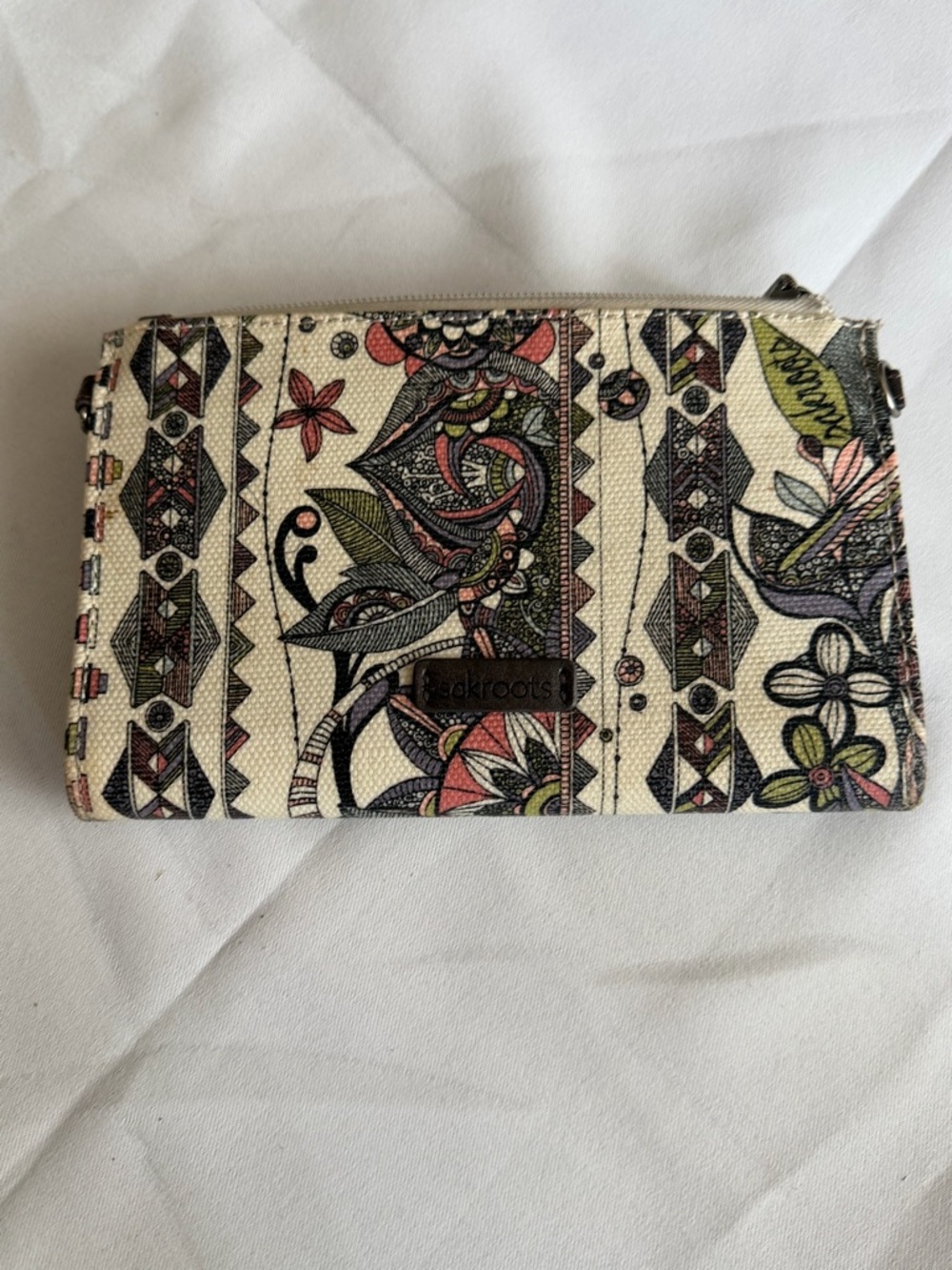 Sakroots Cream Canvas Wristlet with Multicolor Floral Print